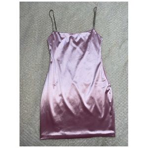 Light pink satin mini dress with rhinestone straps